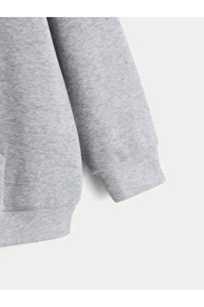 Unisex Gri Pati Baskılı Kapşonlu Oversize Sweatshirt