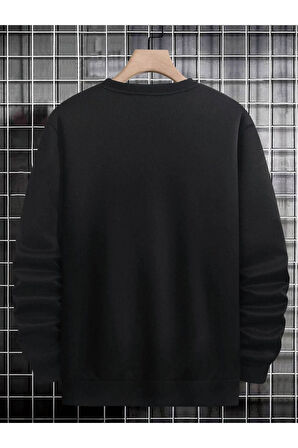 Unisex Siyah Wake Baskılı Bisiklet Yaka Oversize Sweatshirt