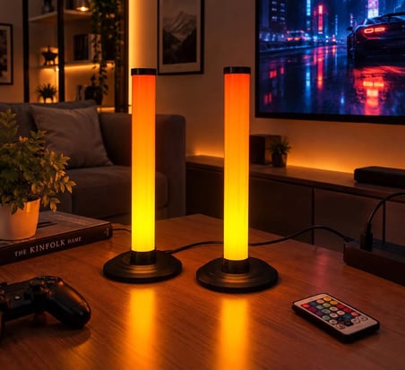 2 Adet Usb Kablolu RGB Led Çubuk Dekoratif Masa Lambası Kumandalı Renkli Aydınlatma Oyuncular İçin & TV Arkası Aydınlatma
