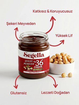 Segella Şekeri Meyveden %36 Kakaolu Fındık Kreması Glutensiz 350 gr