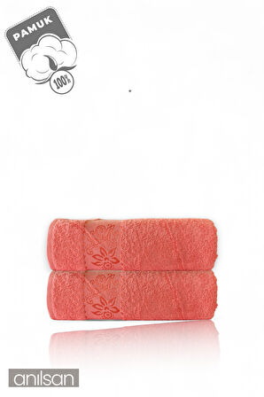 2'li Flora Pembe Banyo Havlusu - 70x140cm, 490gr, %100pamuk, Spa Ve Otel Havlusu