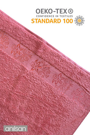 2'li Flora Pembe Banyo Havlusu - 70x140cm, 490gr, %100pamuk, Spa Ve Otel Havlusu