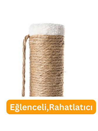 Beylini  2'li Kedi Tırmalama Tahtası Peluş Kumaş Silinebilir Demonte 42 cm 2 Adımlı Zıplama ve Tırmalama Beyaz