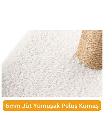 Beylini  2'li Kedi Tırmalama Tahtası Peluş Kumaş Silinebilir Demonte 42 cm 2 Adımlı Zıplama ve Tırmalama Beyaz