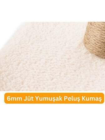 Beylini  2'li Kedi Tırmalama Tahtası Peluş Kumaş Silinebilir Demonte 42 cm 2 Adımlı Zıplama ve Tırmalama Krem