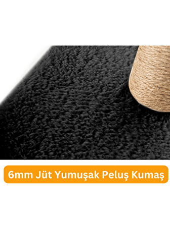 Beylini  2'li Kedi Tırmalama Tahtası Peluş Kumaş Silinebilir Demonte 42 cm 2 Adımlı Zıplama ve Tırmalama Siyah