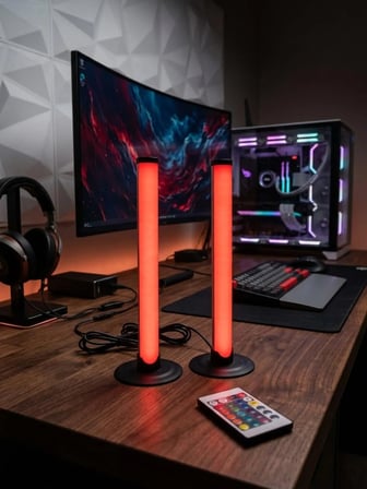 2'li Set Masaüstü RGB LED Ortam Işığı - Sese Duyarlı Müzik Ritim Aydınlatması, Kumanda Kontrollü Oyuncu ve TV Arkası Işık