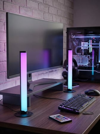 2'li Set Masaüstü RGB LED Ortam Işığı - Sese Duyarlı Müzik Ritim Aydınlatması, Kumanda Kontrollü Oyuncu ve TV Arkası Işık