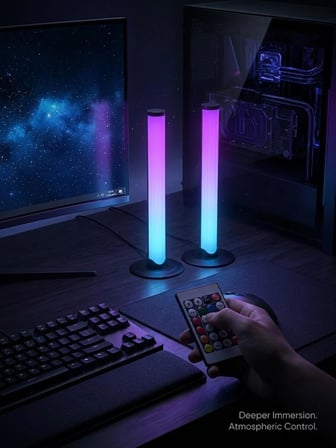 2'li Set Masaüstü RGB LED Ortam Işığı - Sese Duyarlı Müzik Ritim Aydınlatması, Kumanda Kontrollü Oyuncu ve TV Arkası Işık