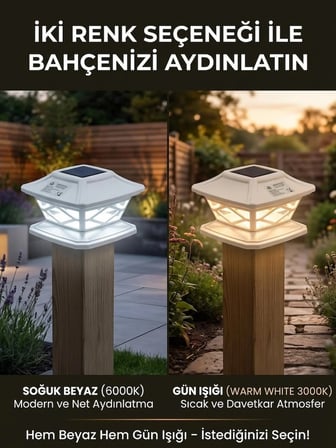 2'li Güneş Enerjili Beyaz Kasa Bahçe Aydınlatma Lambası - Beyaz & Gün Işığı Solar Dekoratif Duvar Lambası Ev Girişi Veranda Aydınlatma