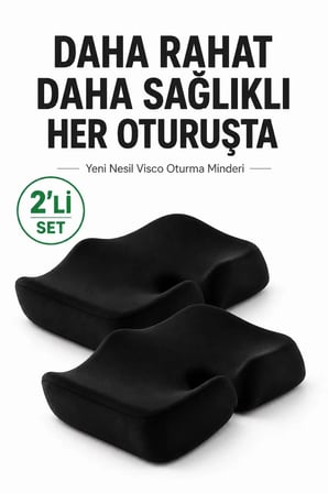 2li Visco Coccyx Oturma Minderi | Ortopedik Kuyruk Sokumu Minderi | Visco Sünger | 47x41x12 cm