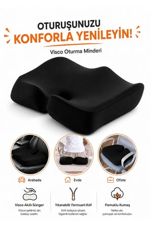 2li Visco Coccyx Oturma Minderi | Ortopedik Kuyruk Sokumu Minderi | Visco Sünger | 47x41x12 cm