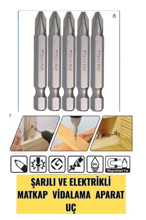 5 ADET - Ph2 Boy= 50 Mm BİTS UÇ- ŞARJLI ELEKTRİKLİ MATKAP VİDALAMA APARATI