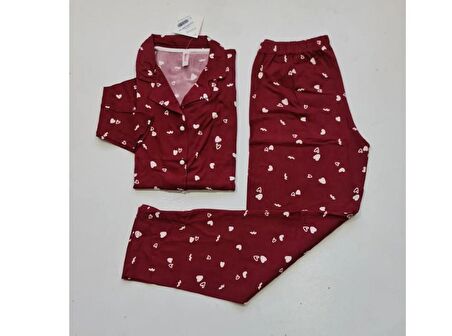 Kadın Gömlek Yaka Önden Düğmeli Mevsimlik Uzun Kol Pijama Takımı