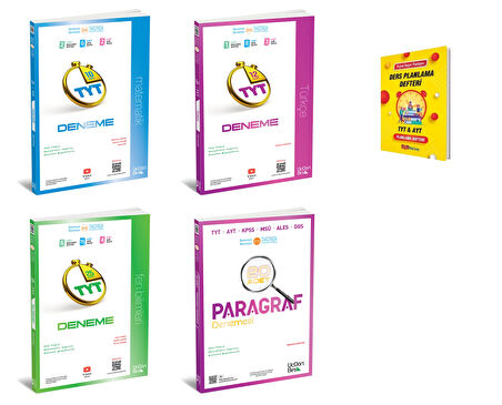 345 TYT 2026 Matematik Türkçe Fen ve Paragraf 4lü Deneme Seti + Planlama Defteri