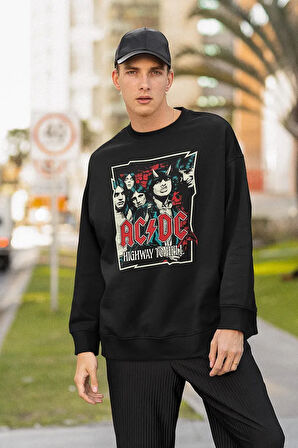 AC DC Highway To Hell Yazılı Unisex Oversize Rock Metal Sweatshirt