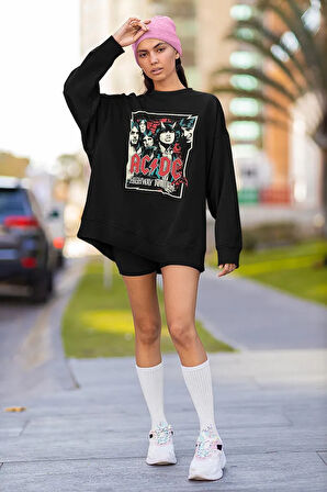 AC DC Highway To Hell Yazılı Unisex Oversize Rock Metal Sweatshirt