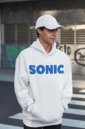 Sonic Baskılı Unisex Oversize Çizgi Film Hoodie