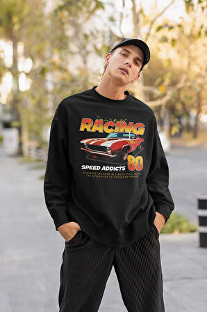 Racing 80 Yazılı Unisex Oversize Araba Sweatshirt