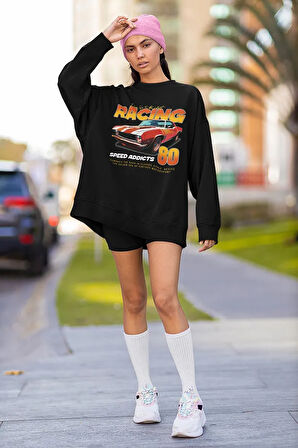 Racing 80 Yazılı Unisex Oversize Araba Sweatshirt