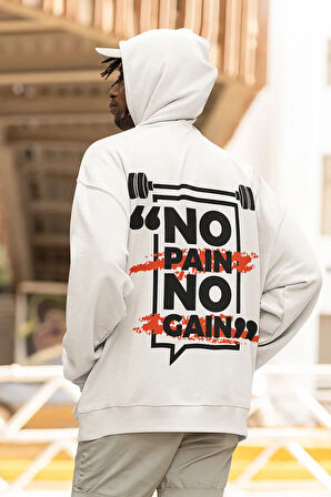 No Pain No Gain Yazılı Unisex Oversize Gym Fitness Hoodie