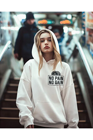 No Pain No Gain Yazılı Unisex Oversize Gym Fitness Hoodie