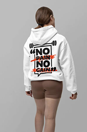 No Pain No Gain Yazılı Unisex Oversize Gym Fitness Hoodie