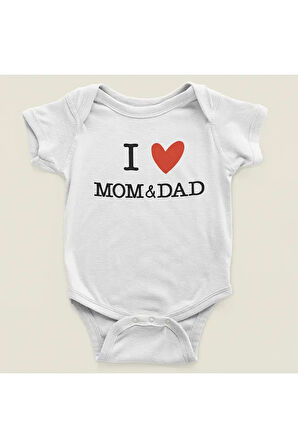Annemi Ve Babamı Seviyorum Yazılı Pamuklu Yumuşak Unisex Çıtçıtlı Body Zıbın