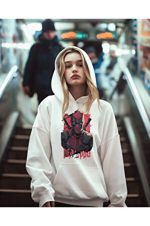 Tasarım Deadpool Baskılı Unisex  Oversize Marvel Hoodie