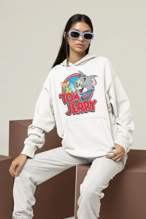 Tom And Jerry Baskılı Unisex Oversize Çizgi Film Hoodie