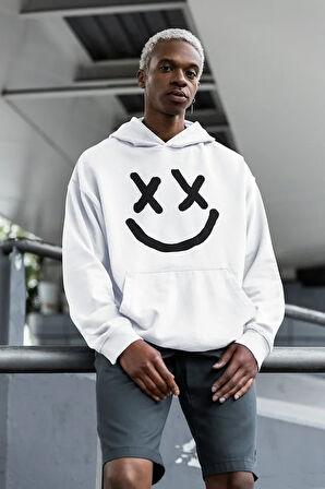 Gülen Surat Tasarım Baskılı Unisex Oversize Hoodie