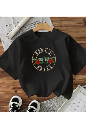 Dompuleri Moda Rock Serisi Yıkamalı Guns N' Roses Unisex Eskitme T-shirt