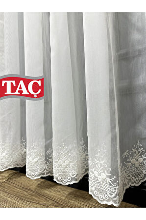 Çiçek İşlemeli Ütü İstemeyen Kırışmaz 2 Kat Pileli Tül