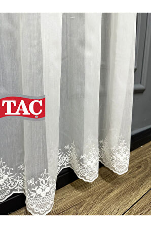 Çiçek İşlemeli Ütü İstemeyen Kırışmaz 2 Kat Pileli Tül