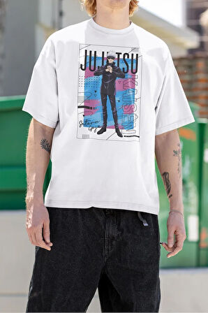 Jujutsu Kaisen Karakter Baskılı Tasarım Oversize Tişört, Unisex Anime Tişört