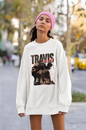 Tasarım Travis Scott Baskılı Unisex Oversize Şarkıcı Rapper Sweatshirt