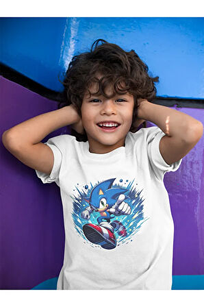 Süper Sonic Baskılı Unisex Çizgi Film Çocuk Tişört (1-12 YAŞ)
