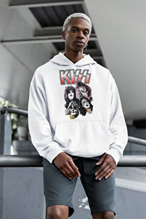 Kiss Rock Metal Müzik Grubu Baskılı Unisex Oversize Hoodie