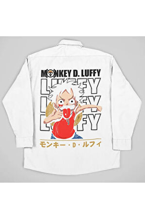 Monkey D. Luffy Baskılı Unisex Anime Karakter Cepli Gömlek