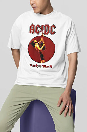AC DC Back In Black Baskılı Unisex Oversize Rock Metal Tişört