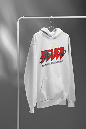 Never Give Up Yazılı Unisex Oversize Hoodie