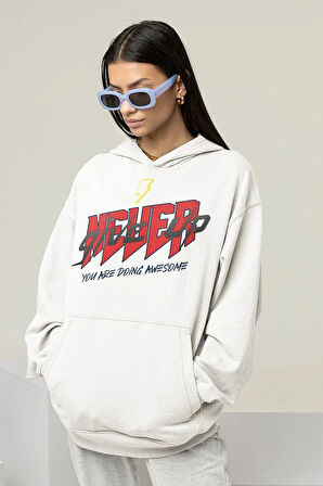 Never Give Up Yazılı Unisex Oversize Hoodie