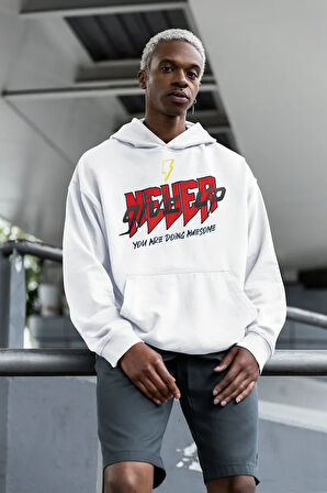 Never Give Up Yazılı Unisex Oversize Hoodie