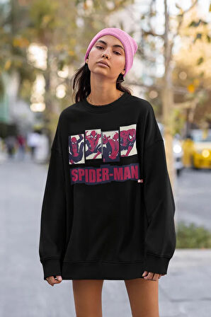 Tasarım Spider-Man Baskılı Unisex Oversize Örümcek Adam Sweatshirt