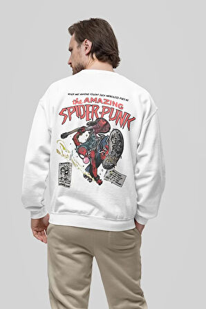 The Amazing Spider-Punk Baskılı Unisex Oversize Örümcek Adam Sweatshirt