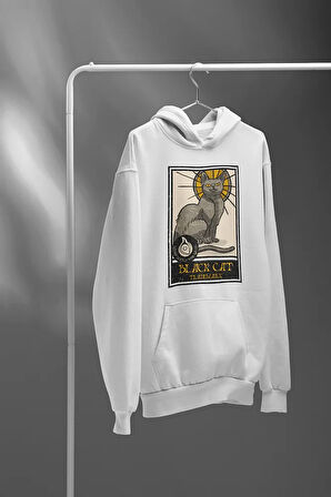 Black Cat Baskılı Unisex Oversize Tasarım Hoodie