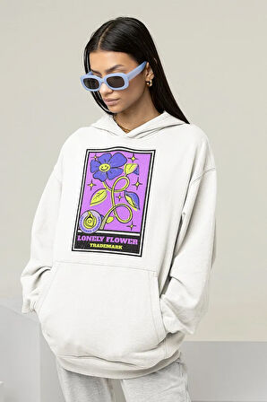 Tasarım Çiçek Baskılı Unisex Oversize Hoodie