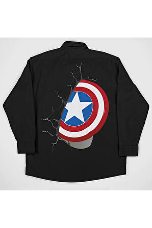 Marvel Kaptan Amerika Kalkan Baskılı Unisex Avengers Gömlek