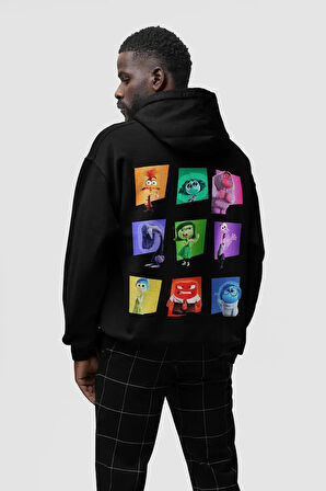 Ters Yüz Baskılı Unisex Oversize Insiide Out Çizgi Film Hoodie
