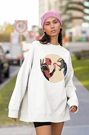Deadpool x Venom Baskılı Unisex Oversize Tasarım Sweatshirt